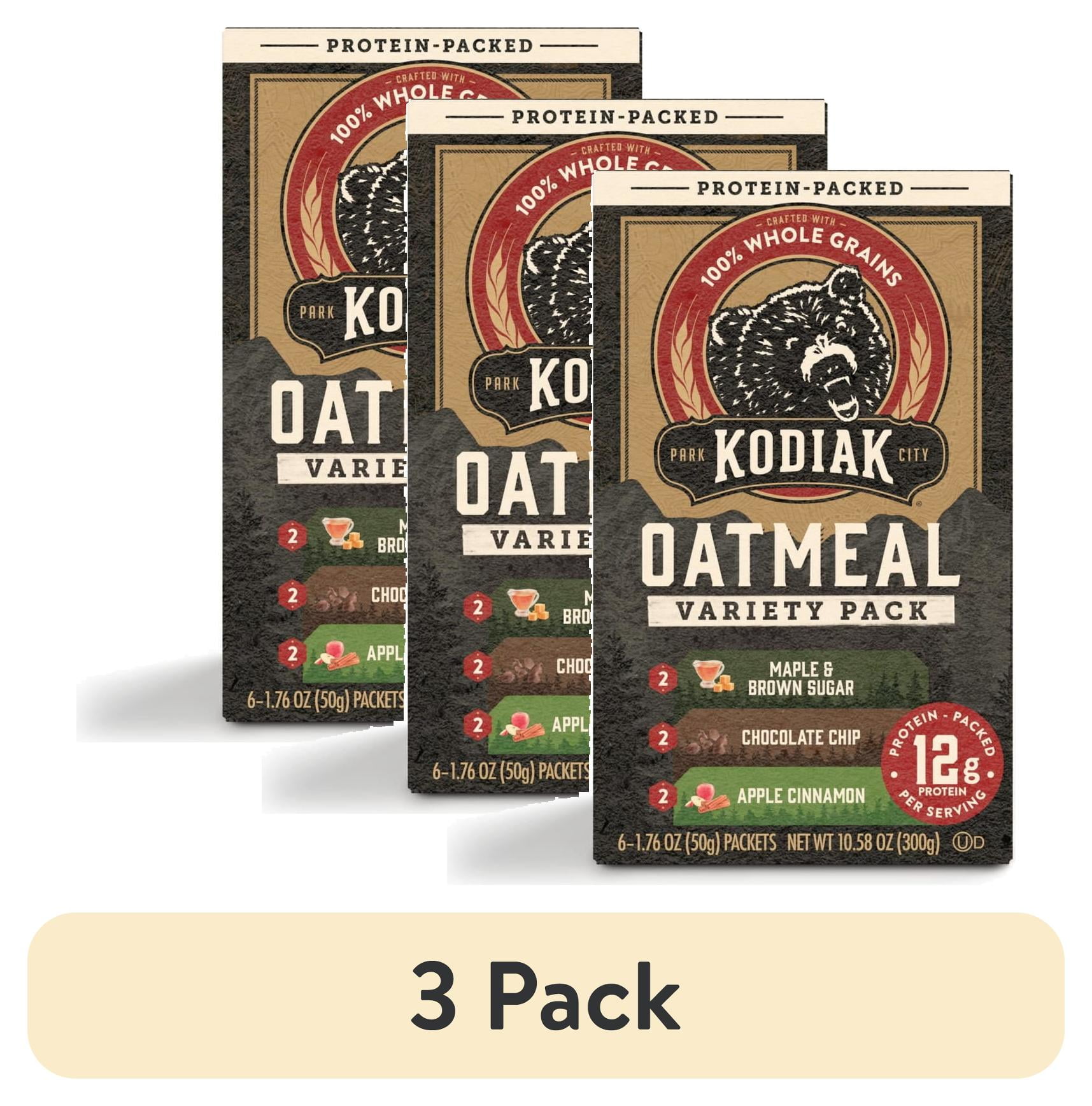 (3 pack) Kodiak Protein-Packed Instant Oatmeal Packets Variety Pack, 1.76 oz (6 Count)
