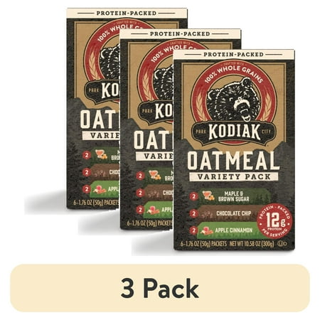 (3 pack) Kodiak Protein-Packed Instant Oatmeal Packets Variety Pack, 1.76 oz (6 Count)