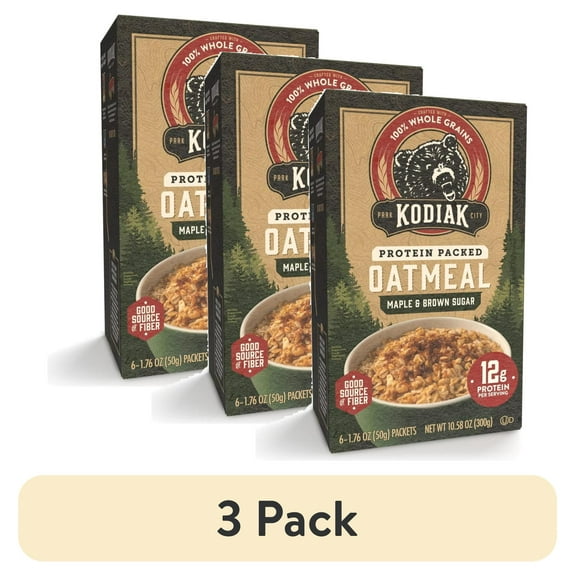 (3 pack) Kodiak Protein-Packed Maple Brown Sugar Instant Oatmeal Packets, 1.76 oz (6 Count)
