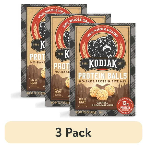 (3 pack) Kodiak Protein-Packed Oatmeal Chocolate Chip No-Bake Protein Ball Mix, 12.7 oz Box