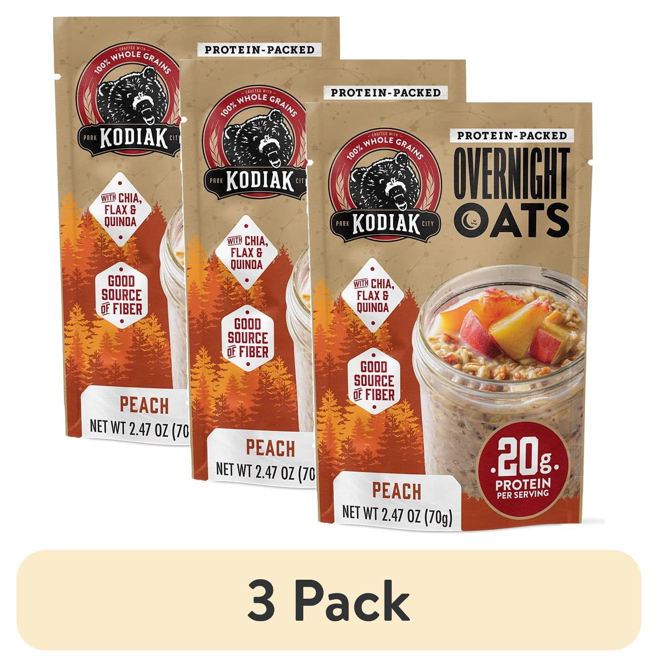 (3 pack) Kodiak Protein-Packed Peach Overnight Oats, 2.47 oz