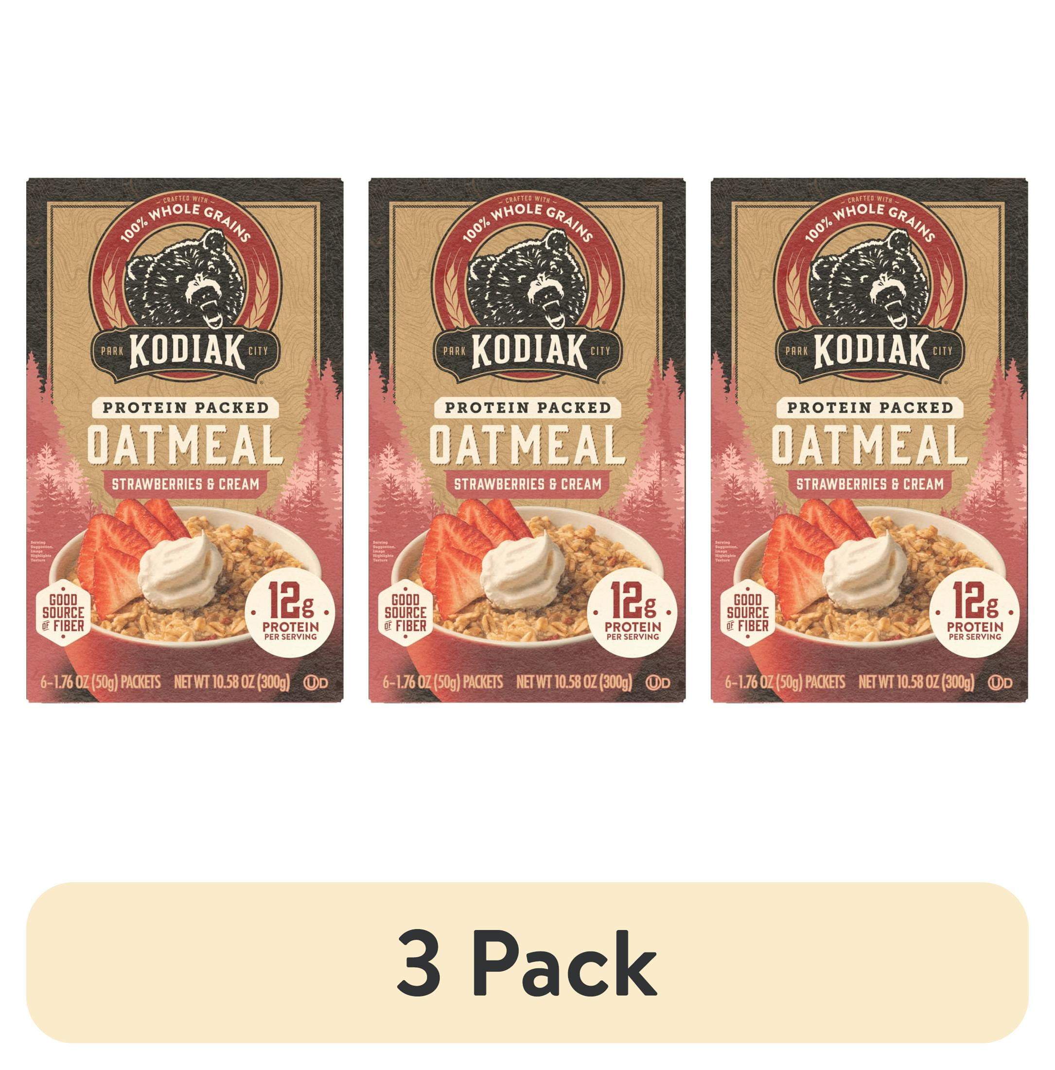 (3 pack) Kodiak Protein-Packed Strawberries and Cream Instant Oatmeal Packets, 1.76 oz (6 Count)