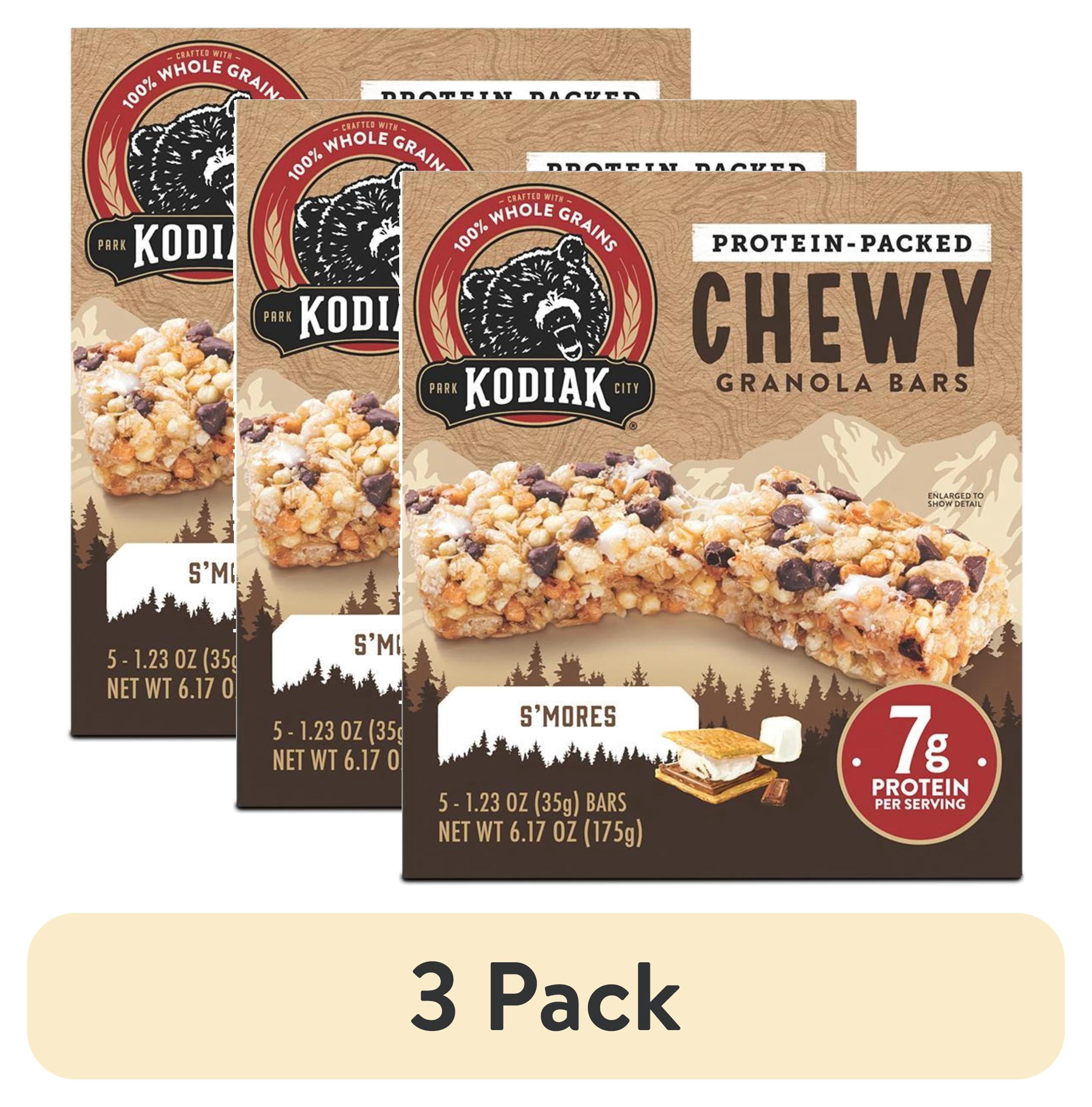 (3 pack) Kodiak Protein-Packed S'mores Chewy Granola Bars, 1.23 oz, 5 Count Cardboard Box