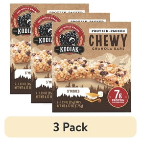 (3 pack) Kodiak Protein-Packed S'mores Chewy Granola Bars, 1.23 oz, 5 Count Cardboard Box