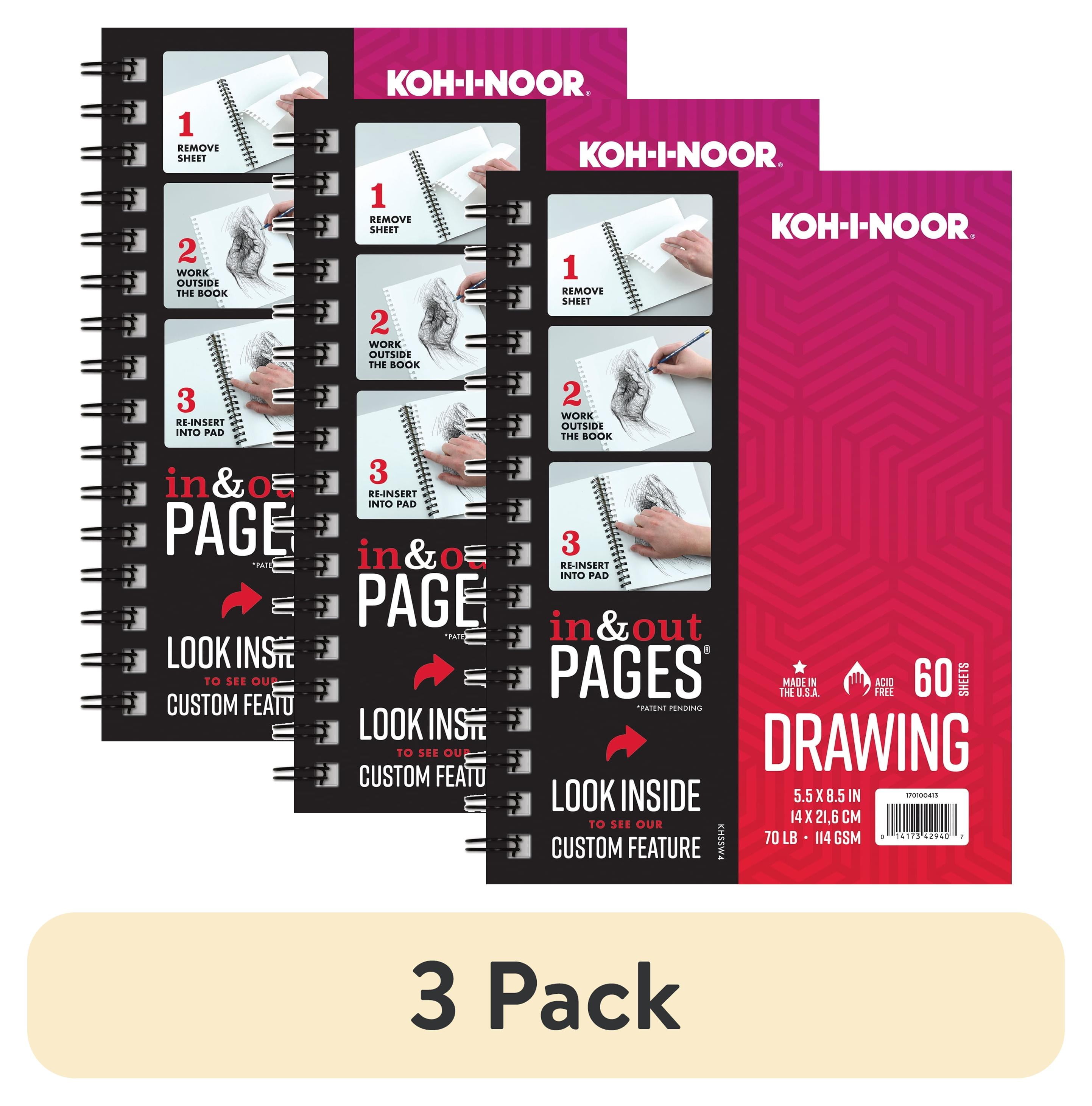 (3 pack) Koh-I-Noor Drawing Paper Pad, 5.5 x 8.5 Inches, 70 lb/144 GSM, Side Wire Bound, 60 Sheets