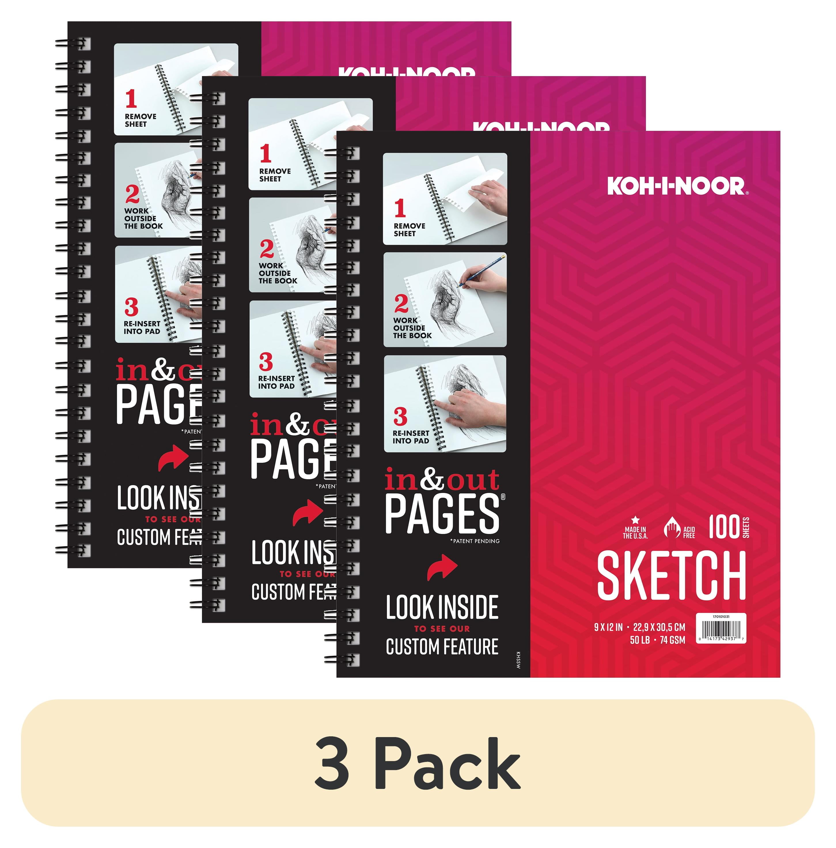 (3 pack) Kohinoor 9" x 12" 100 Sheet 50lb. 74GSM Bright White Sketch Pad with Side Wire