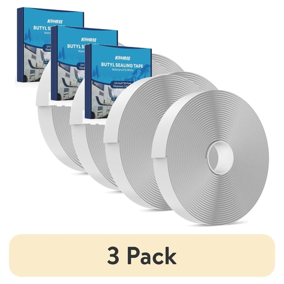 (3 pack) Kohree Butyl Sealant Tape , 1/8-Inch x 3/4-Inch x 30-Foot, RV Putty Rubber Seal Tape Leak Proof for RV Repair, Window, Boat Sealing-White 2 Pack