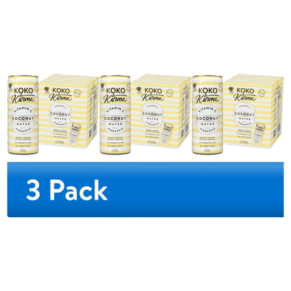 (3 pack) Koko & Karma Pineapple Coconut Water, Vitamin C, No Added Sugar, 4-Pack Cans (8.45 fl oz Each)