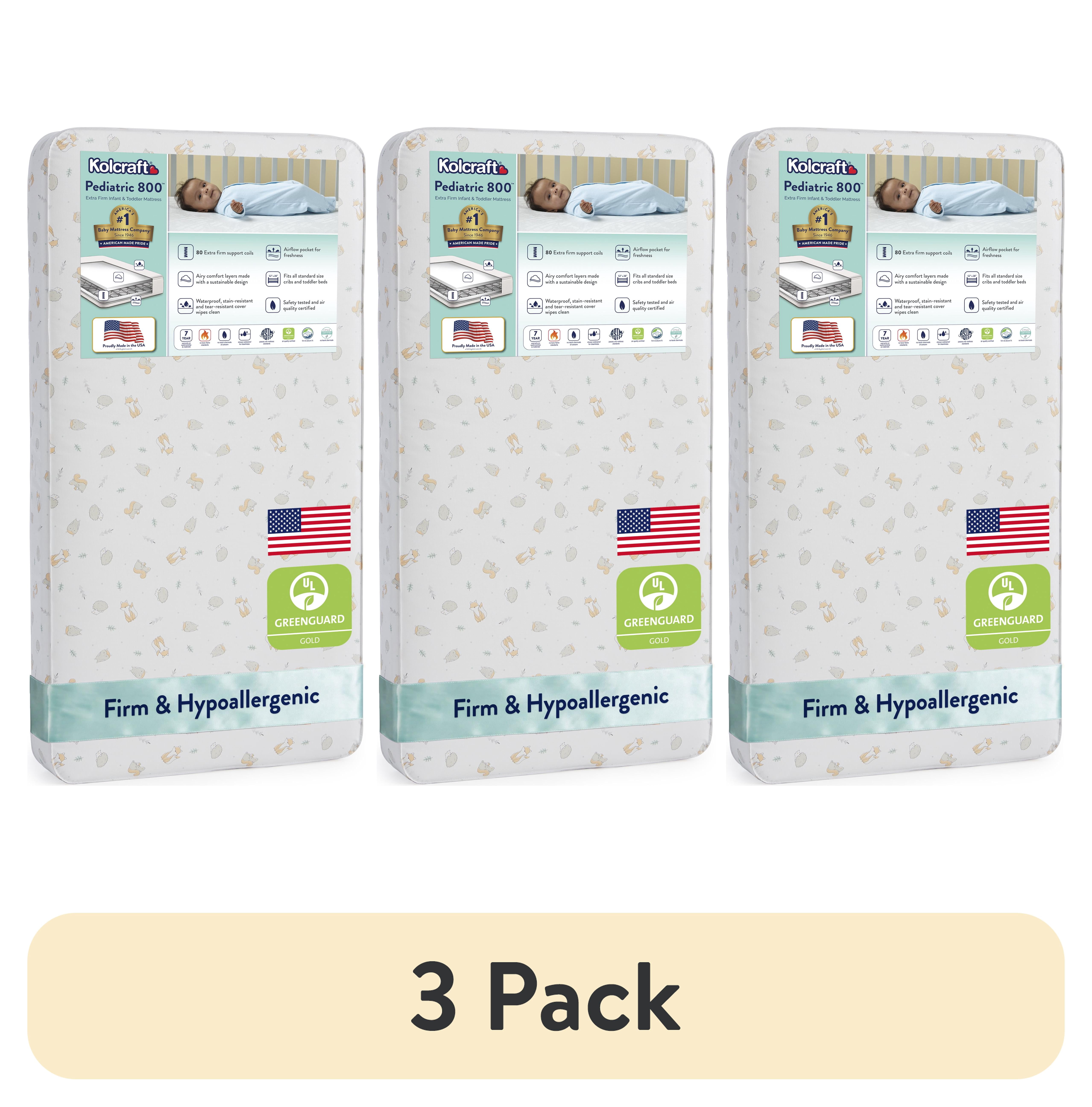 (3 pack) Kolcraft Pediatric 800 Extra Firm Baby Crib & Toddler Mattress, 80 Coil, Waterproof, Ecru