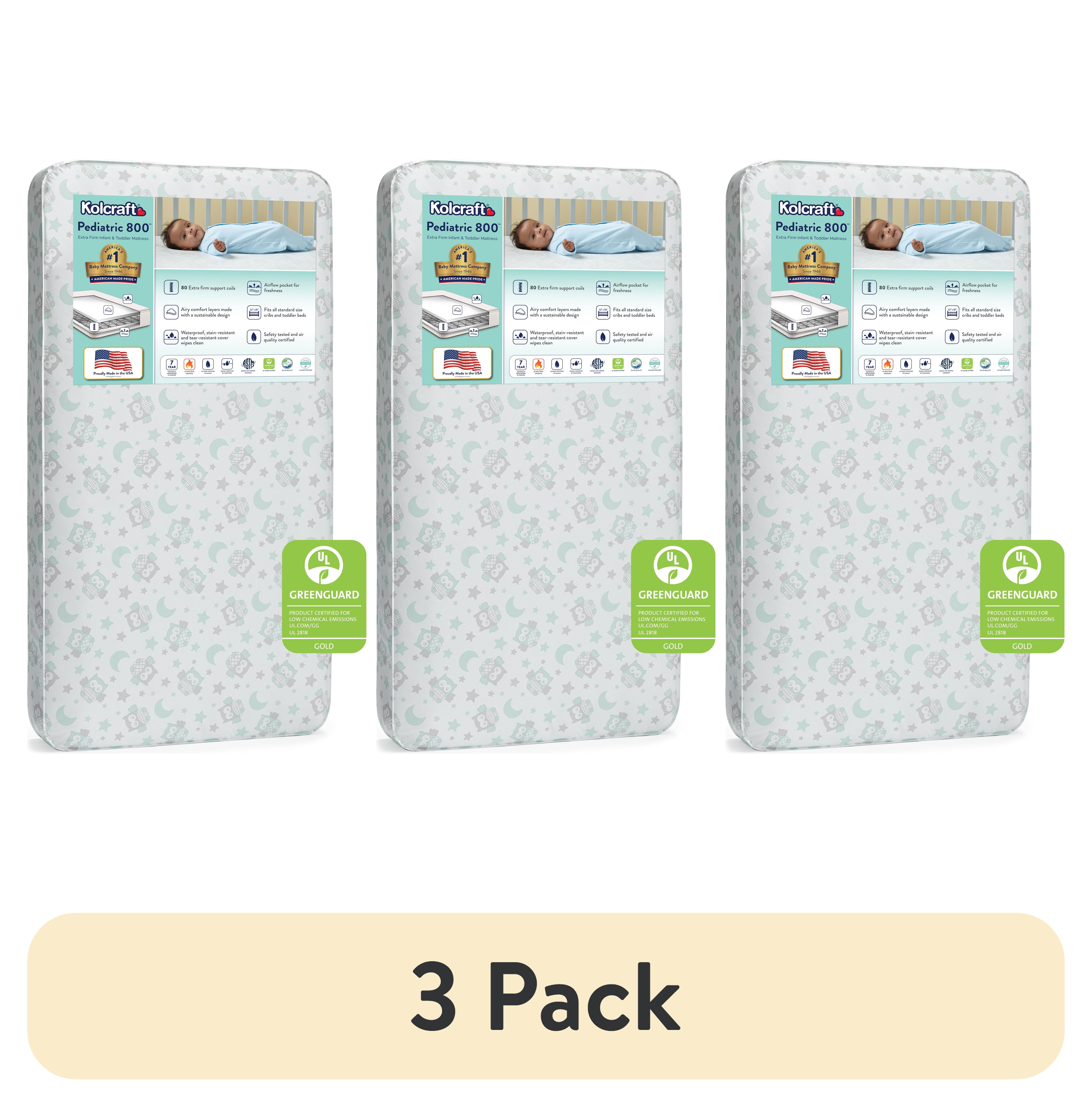 (3 pack) Kolcraft Pediatric 800 Extra Firm Baby Crib & Toddler Mattress, 80 Coil, Waterproof, Gray