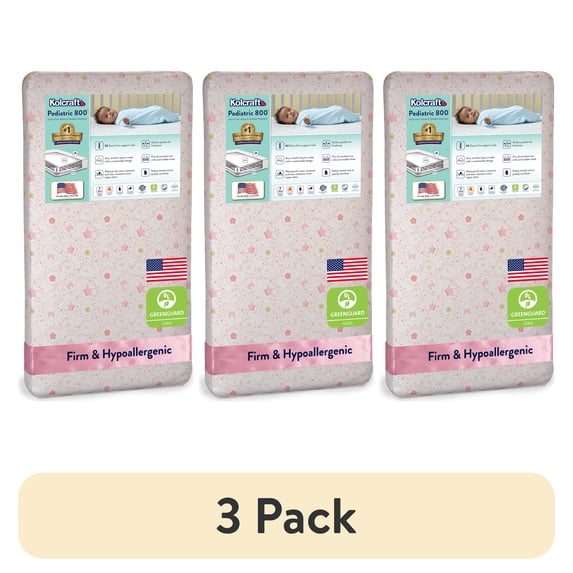 (3 pack) (3 pack) Kolcraft Pediatric 800 Extra Firm Baby Crib & Toddler Mattress, 80 Coil, Waterproof, Pink