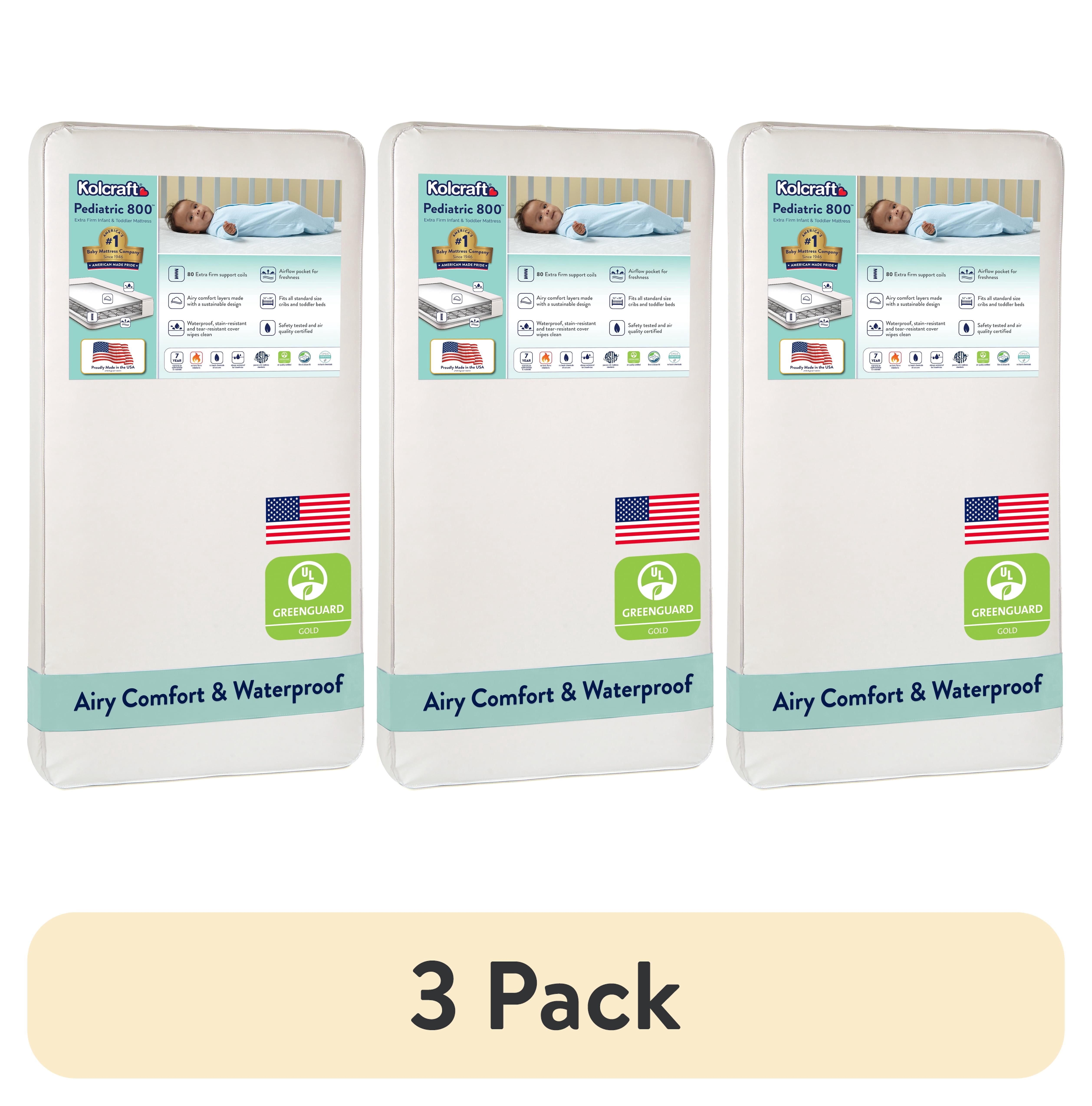(3 pack) Kolcraft Pediatric 800 Extra Firm Ultra Deluxe Crib Mattress and Toddler Mattress, 80 Coil White