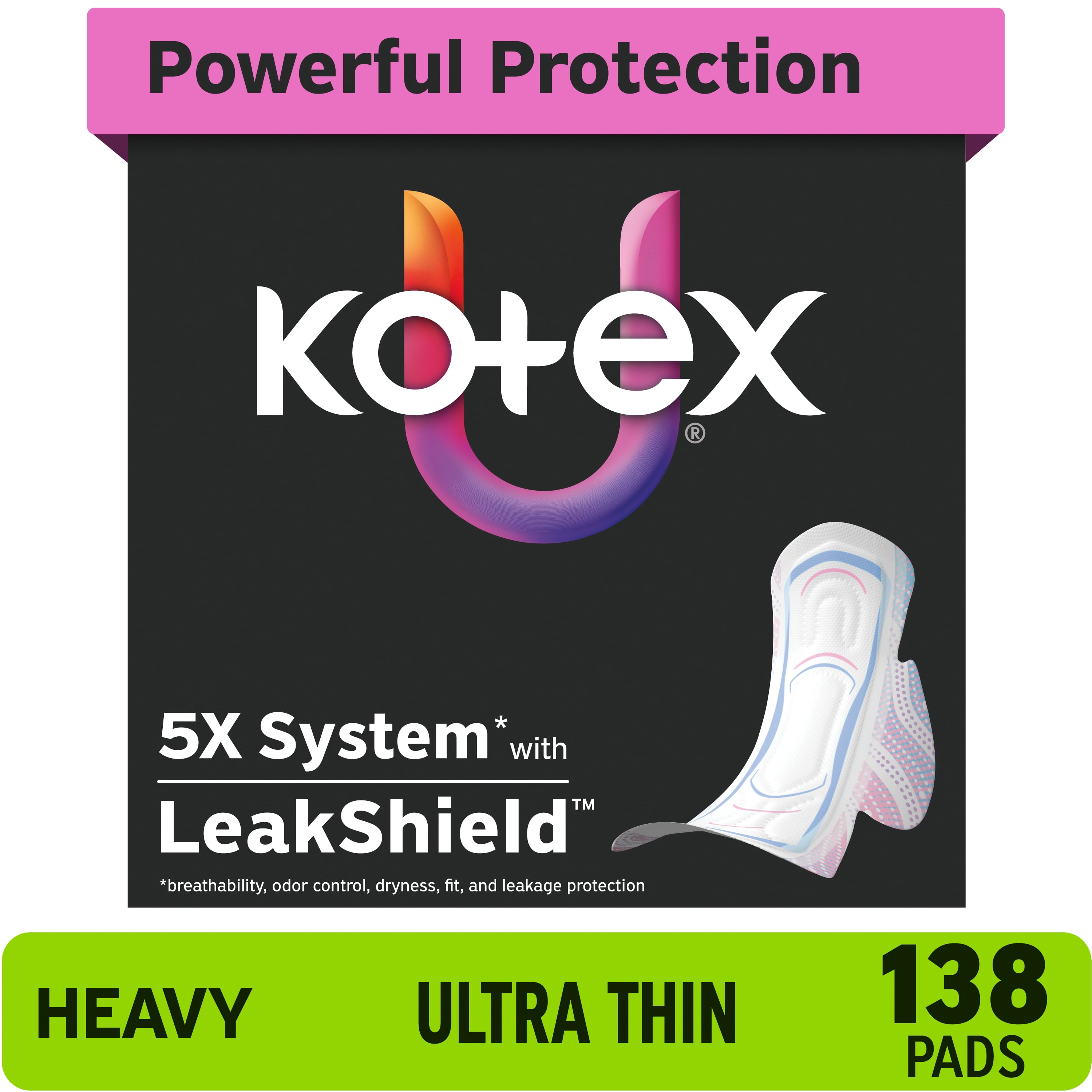(3 pack) Kotex Ultra Thin Period Pads with Wings, Heavy Absorbency, 46 Count