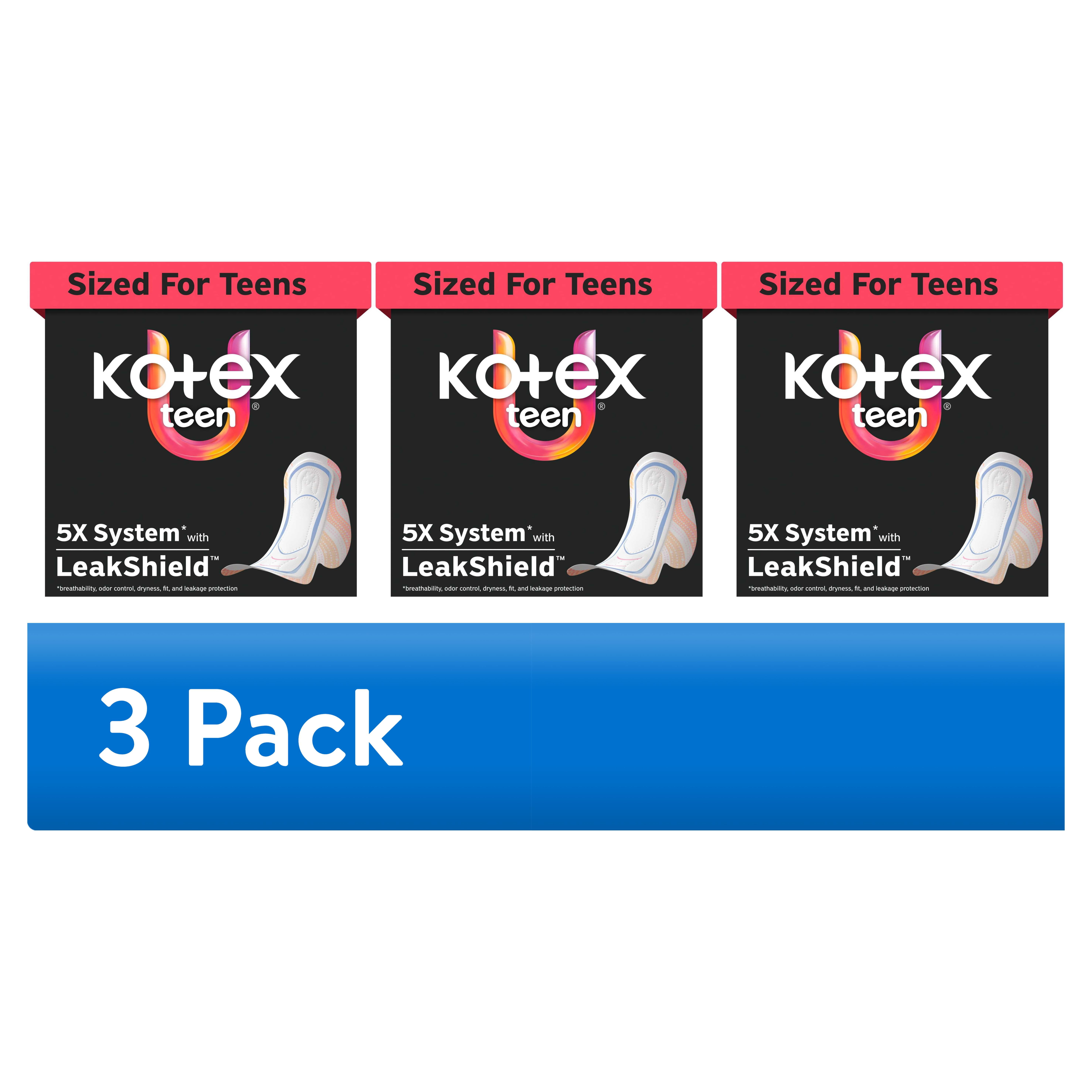(3 pack) Kotex Ultra Thin Teen Period Pads with Wings, Heavy Absorbency, 26 Count