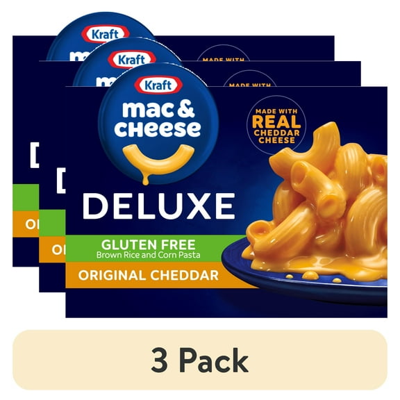 (3 pack) Kraft Deluxe Gluten Free Mac and Cheese, Brown Rice and Corn Pasta, 1 Box, for Easy Dinner or Dinner Sides, Original Cheddar Flavor, No Artificial Flavors, 12 oz