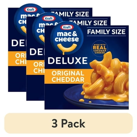 (3 pack) Kraft Deluxe Mac and Cheese, 1 Family Size Box, for Easy Dinner or Dinner Sides, Original Cheddar Flavor, No Artificial Dyes or Flavors, 24 oz