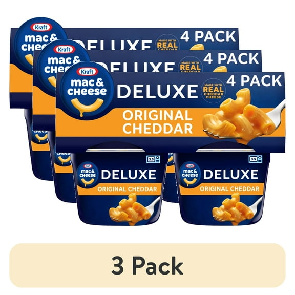 (3 pack) Kraft Deluxe Mac and Cheese, 4 Cups, for Easy Dinner or Dinner Sides, Original Flavor, No Artificial Flavors or Dyes, 2.39 oz