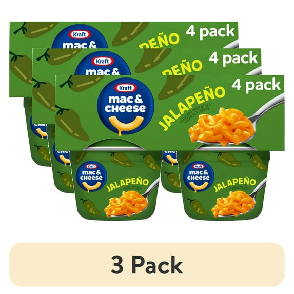 (3 pack) Kraft Mac and Cheese, 4 Cups, for Easy Dinner or Dinner Sides, Jalapeño Flavored with Other Natural Flavors, No Artificial Flavors, Preservatives or Dyes, 2.05 oz