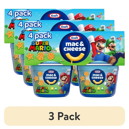 (3 pack) Kraft Mac and Cheese with Super Mario Power-Up Pasta Shapes, 4 Cups, for Easy Dinner or Dinner Sides, Original Flavor, No Artificial Flavors, Preservatives or Dyes, 1.9 oz