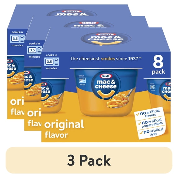 (3 pack) Kraft Mac and Cheese, 8 Cups, for Easy Dinner or Dinner Sides, Original Flavor, No Artificial Flavors, Preservatives or Dyes, 2.05 oz