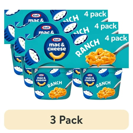 (3 pack) Kraft Mac and Cheese, 4 Cups, for Easy Dinner or Dinner Sides, Ranch Flavored, No Artificial Flavors, Preservatives or Dyes, 2.05 oz