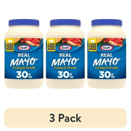 (3 pack) Kraft Real Mayo Creamy & Smooth Mayonnaise, for a Keto and Low Carb Lifestyle, 30 fl oz Jar