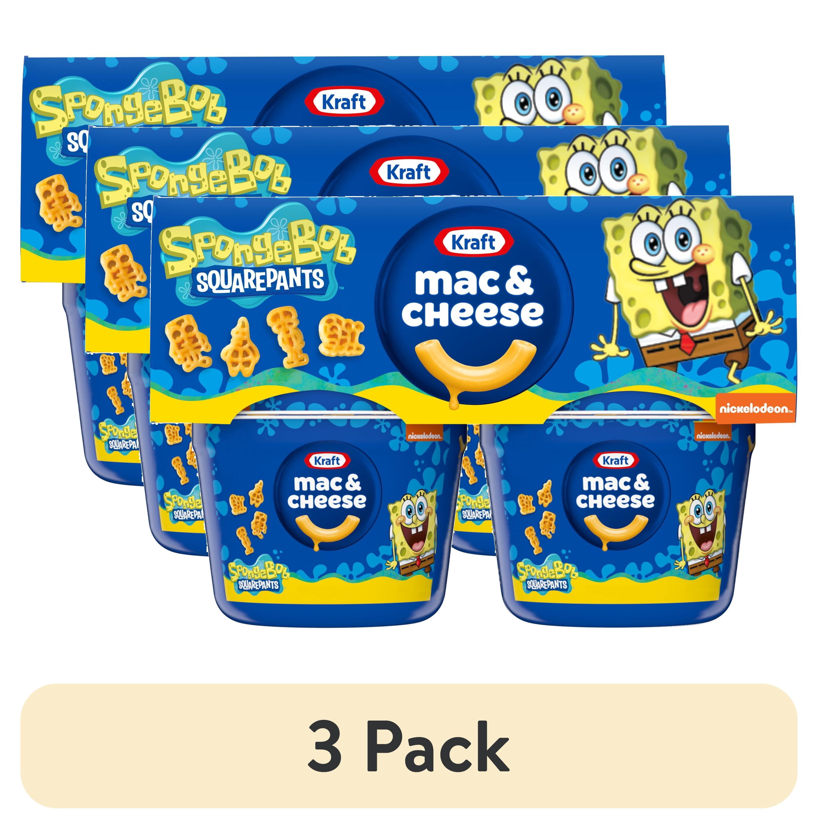 (3 pack) Kraft SpongeBob SquarePants Mac and Cheese, 4 Cups, for Easy Dinner or Dinner Sides, Original Flavor, No Artificial Flavors, Preservatives or Dyes, 1.9 oz