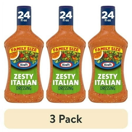 (3 pack) Kraft Zesty Italian Dressing Family Size, 24 fl oz Bottle