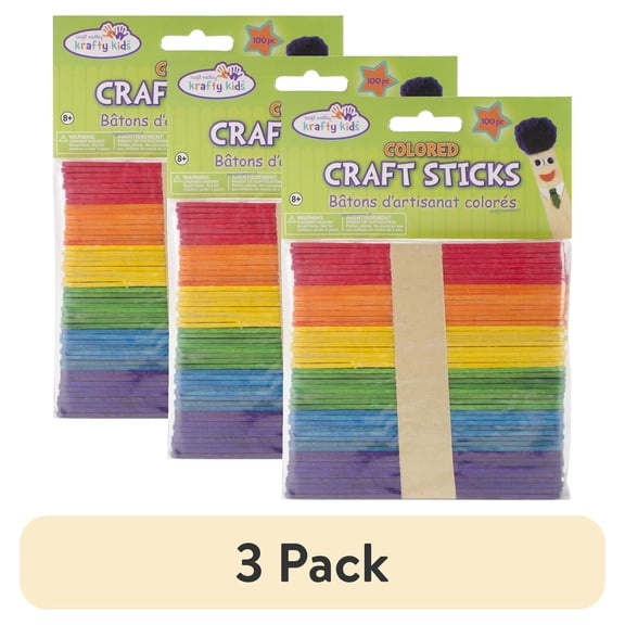 (3 pack) CW502 MULTICRAFT WOOD CRAFT STICKS 4 5 COLOR 100PC