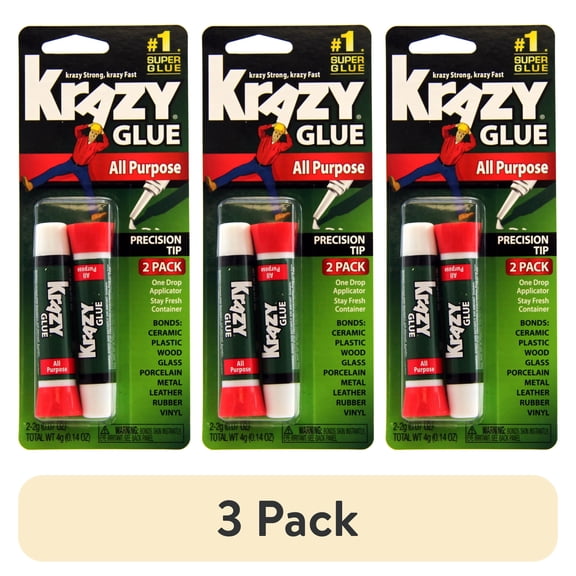 (3 pack) Krazy Glue, All Purpose Super Glue, Precision Tip, 2 G, 2 Count, 10 Second Dry Time