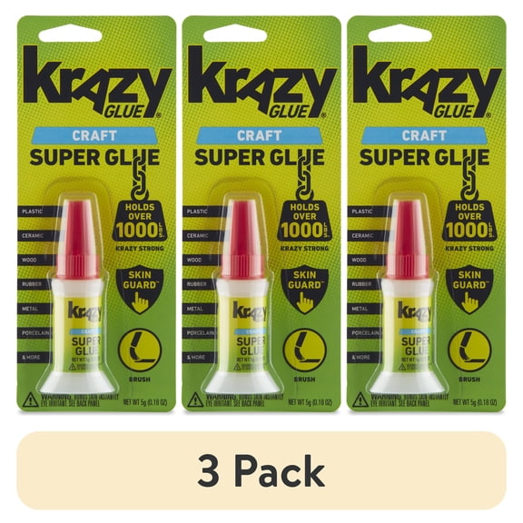 (3 pack) Krazy Glue Craft Super Glue Liquid, Brush Tip, 5g, 1 Count