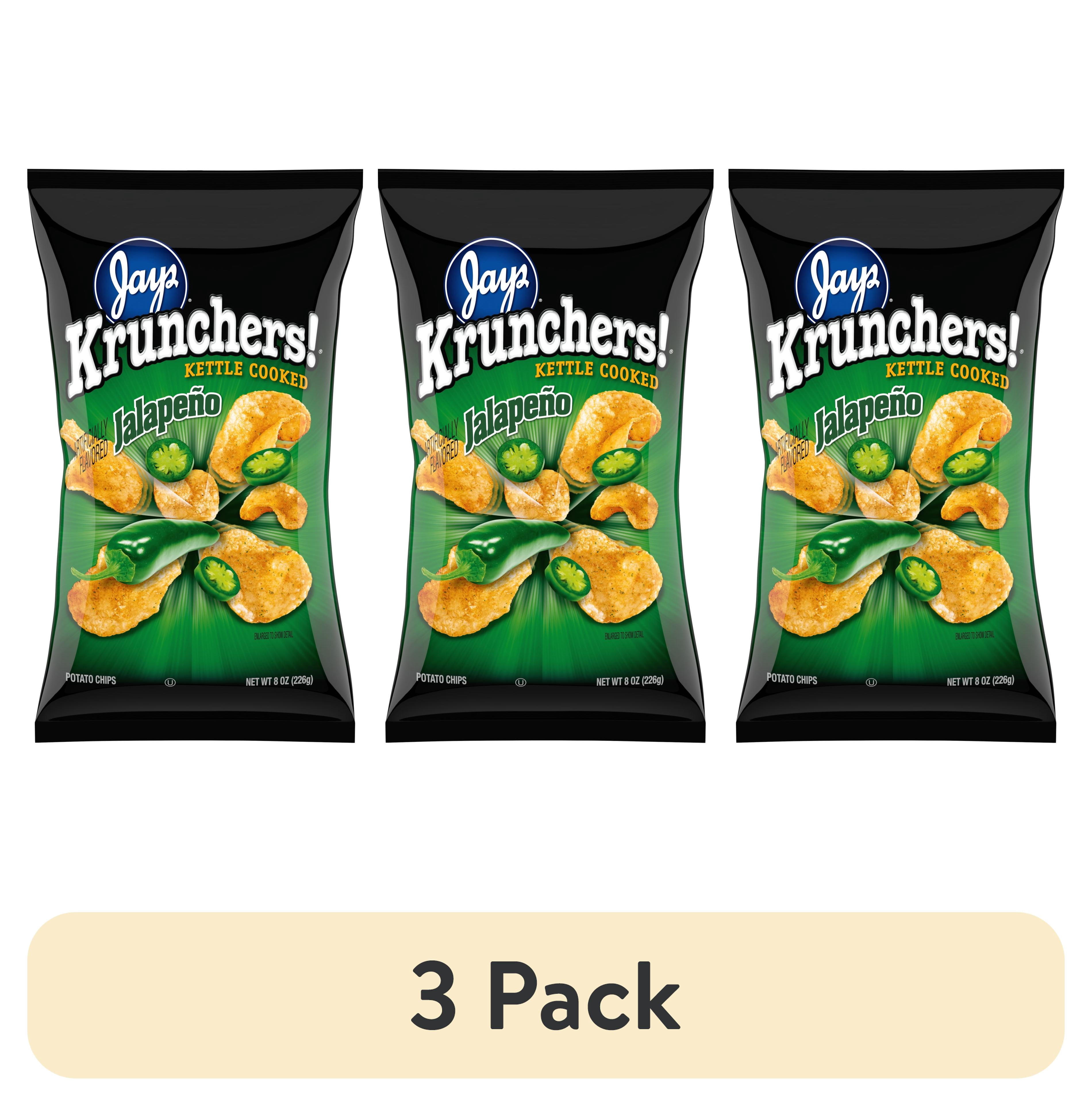 (3 pack) Krunchers! Kettle Cooked Potato Chips, Jalapeno Flavored Chips, 8 oz Bag