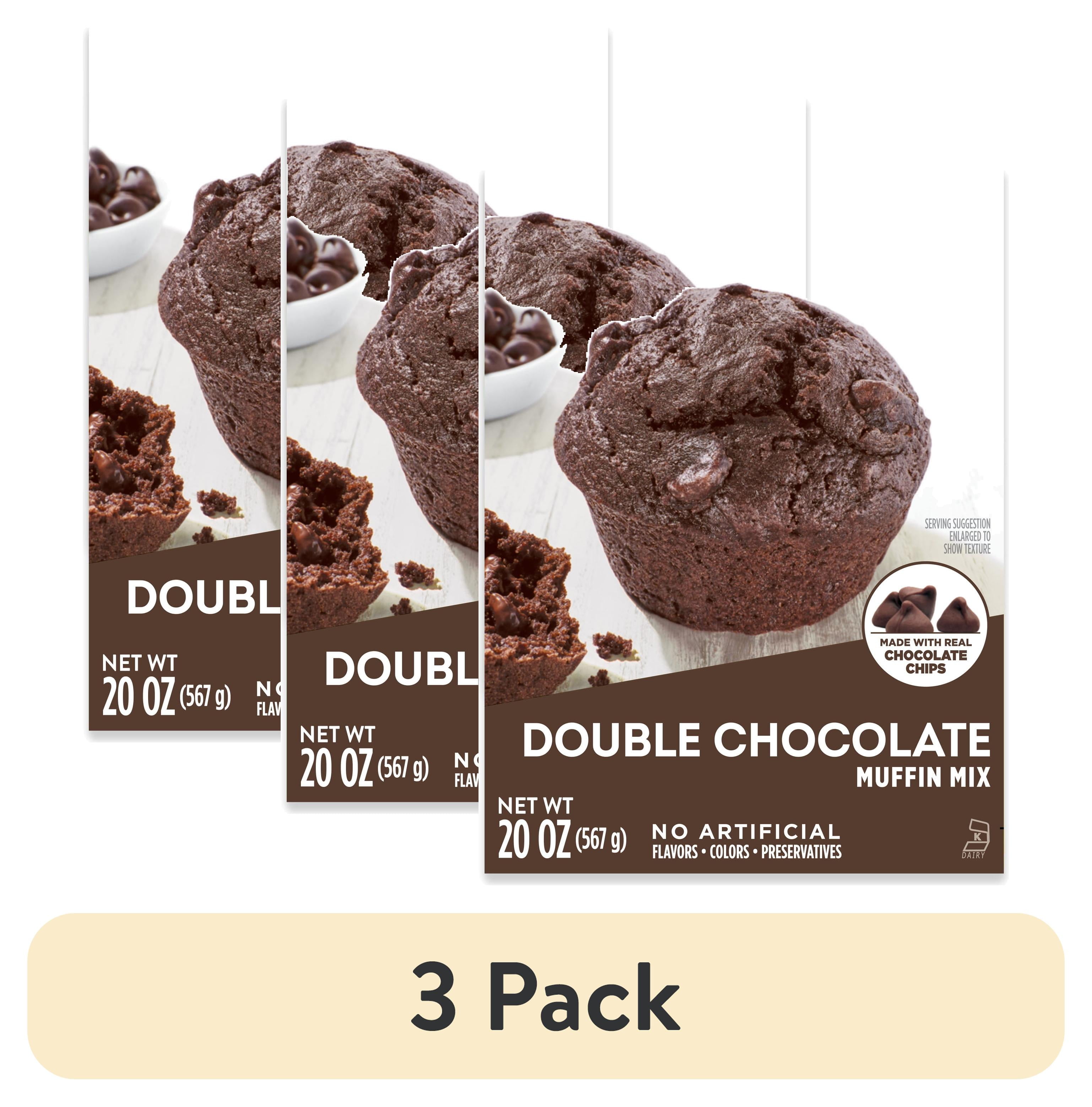 (3 pack) Krusteaz Double Chocolate Muffin Mix, Chocolate Muffins Made With Real Chocolate Chips, 20 oz Box
