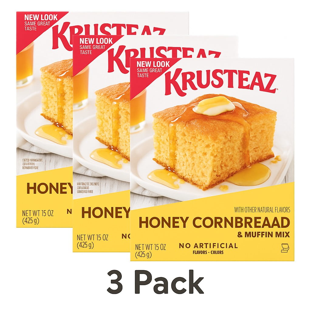 (3 pack) Krusteaz Honey Cornbread and Muffin Mix, Made with Real Honey, 15 oz Box