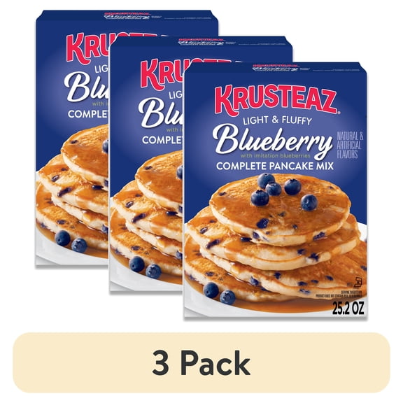 (3 pack) Krusteaz Light and Fluffy Blueberry Complete Pancake Mix, Waffle and Pancake Mix Just Add Water, 25.2 oz Box