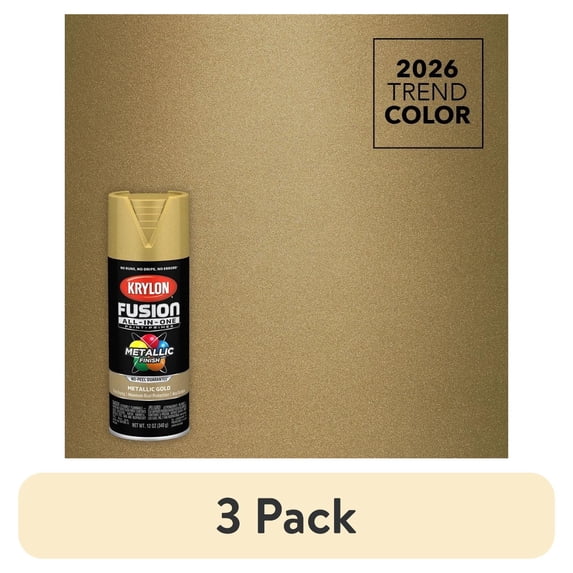 (3 pack) Krylon K02770007 Fusion All-In-One Metallic, Metallic, Gold, 12 oz, Spray Paint, Multi-Surface, (1 Piece, 1 Pack)