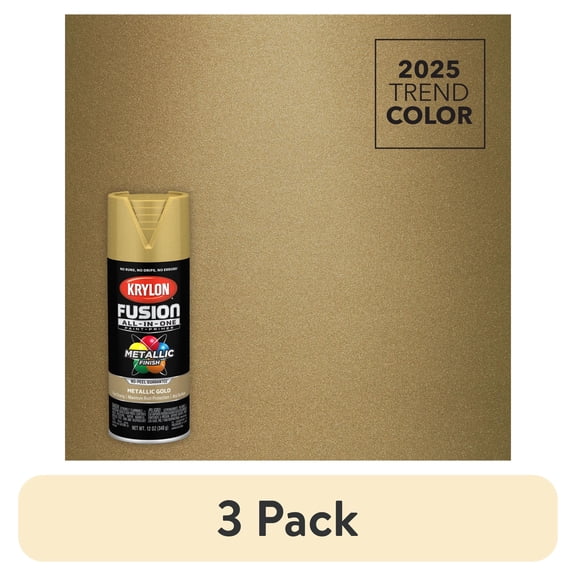 (3 pack) Krylon Fusion All-In-One Metallic, Metallic, Gold, 12 oz