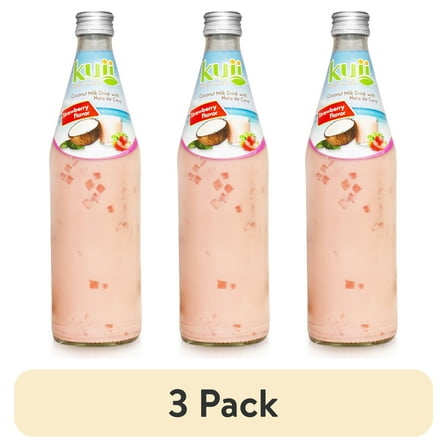 (3 pack) Kuii Drinks Coconut Milk with Nata de Coco, Strawberry, 485mL