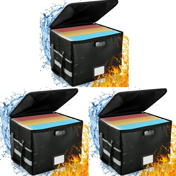 (3 pack) Kusmil File Box with Lock, Fireproof File Document Organizer for Home Office Hanging Letter/Legal Folder (Black)
