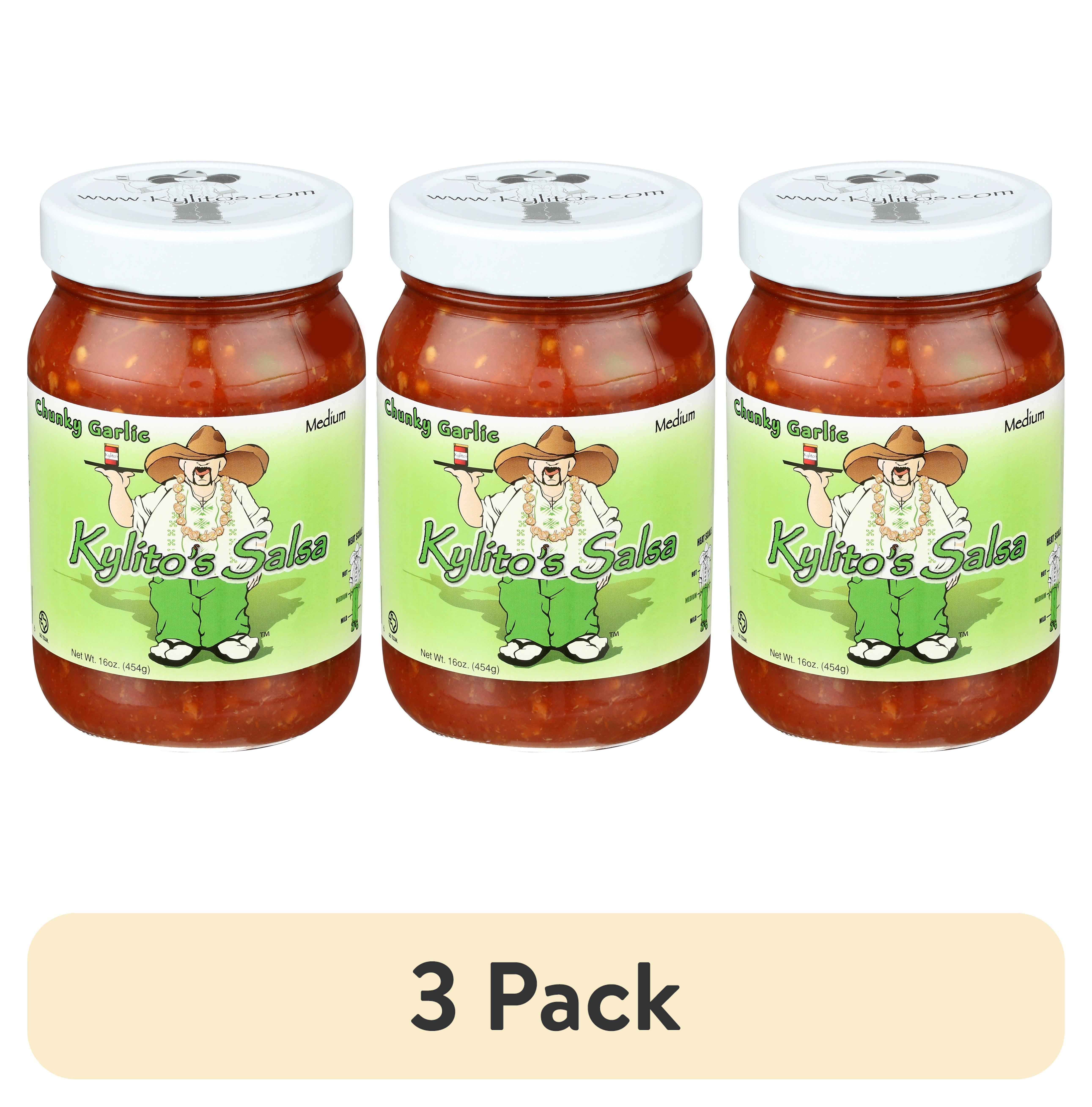 (3 pack) Kylitos Salsa Medium Chunky Garlic, 16 oz, Gluten Free, No added MSG