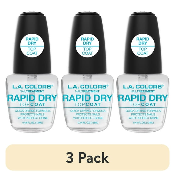 (3 pack) L.A. COLORS Color Craze Nail Polish, Rapid Dry Topcoat Treatment, Clear, 0.44 fl oz