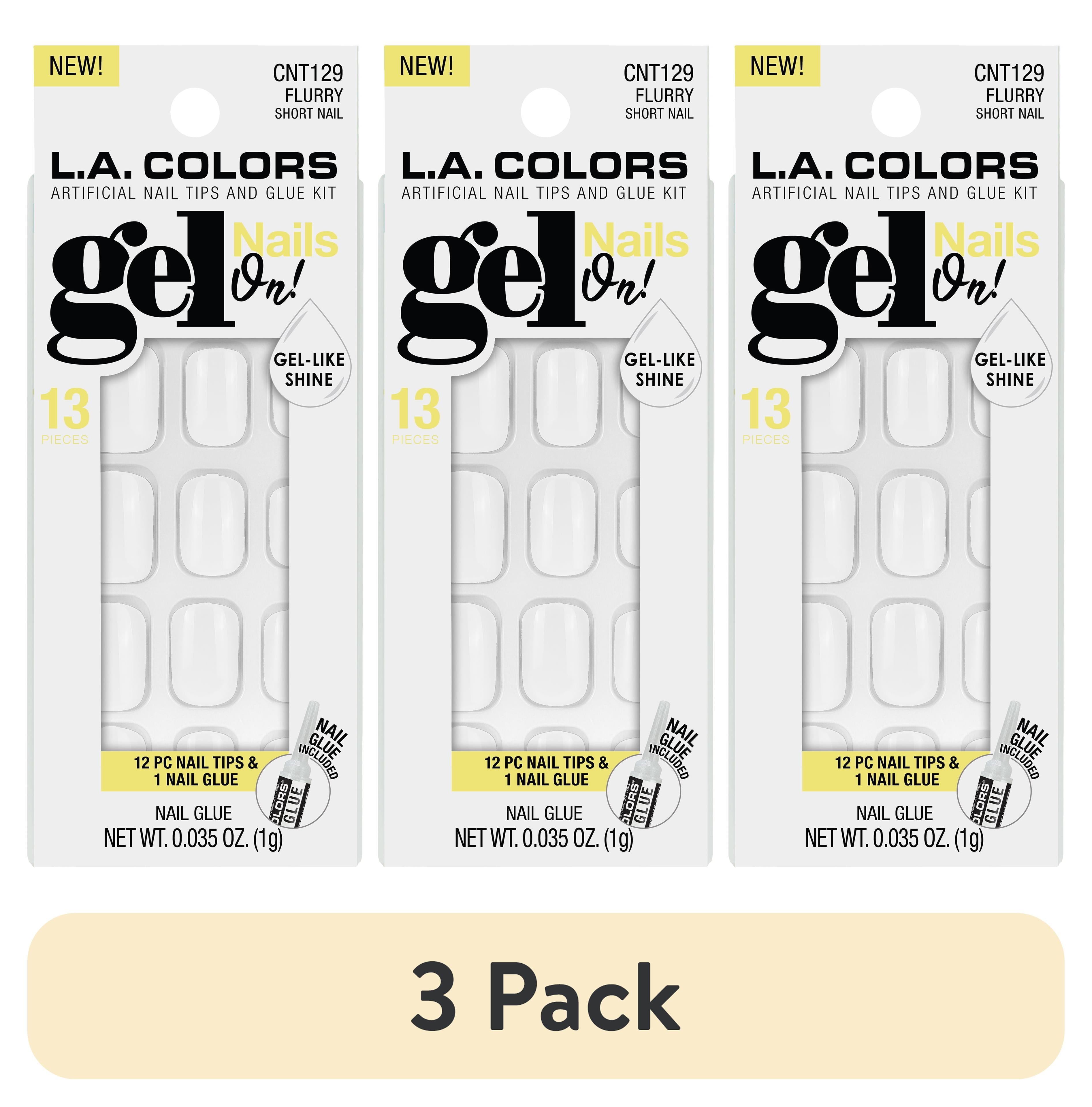 (3 pack) L.A. COLORS Gel Nails On Nail Tips, Flurry, 13 Pieces