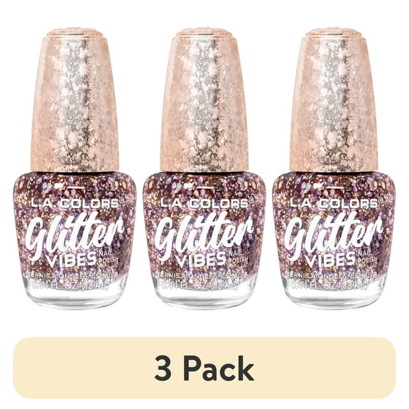 (3 pack) L.A. COLORS Glitter Vibes Nail Polish, Pure Blush, 0.44 fl oz