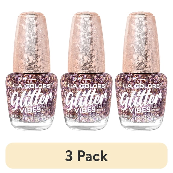 (3 pack) L.A. COLORS Glitter Vibes Nail Polish, Pure Blush, 0.44 fl oz
