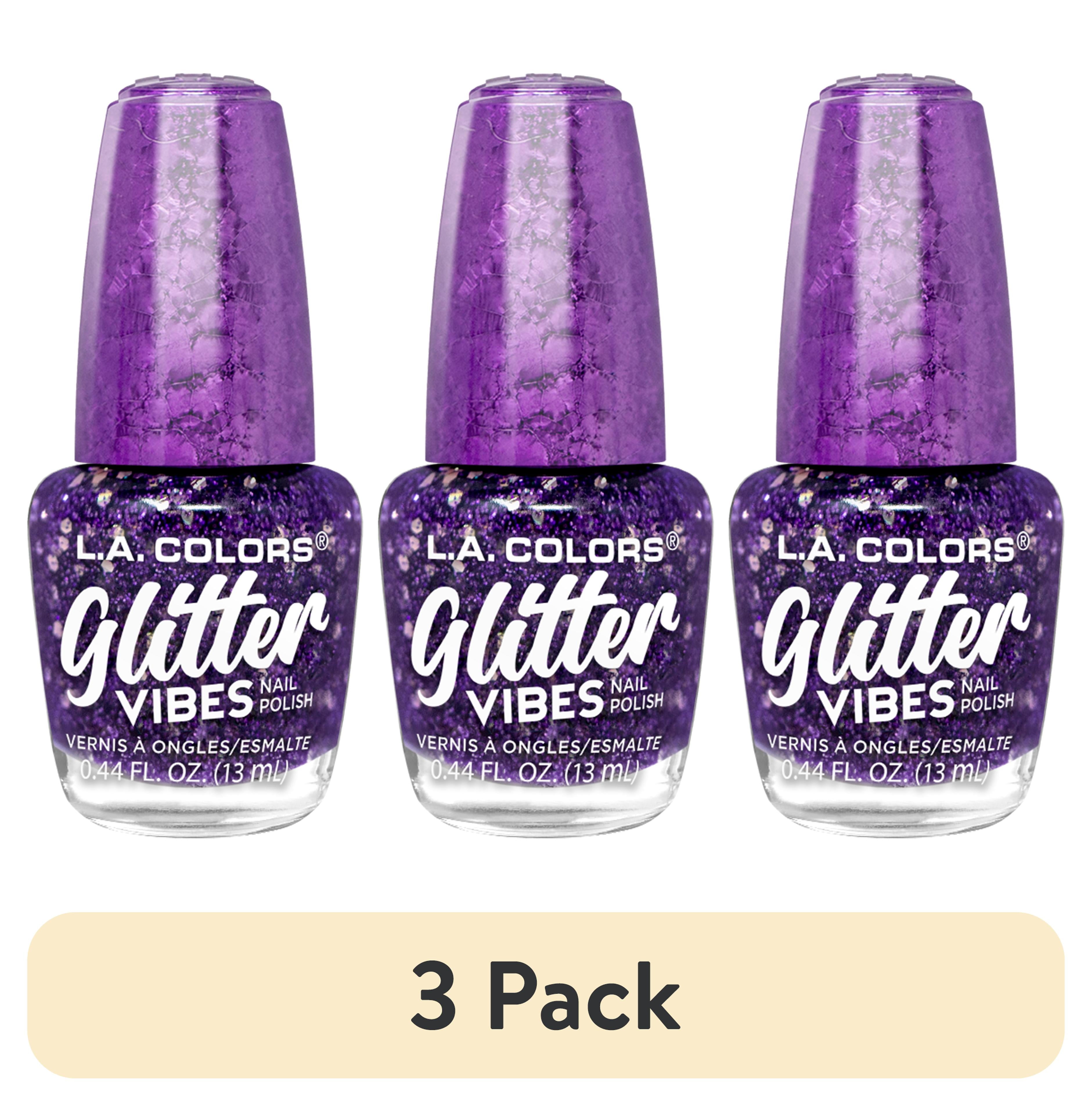 3 pack) L.A. COLORS Glitter Vibes Nail Polish, Purple-Razzi, 0.44