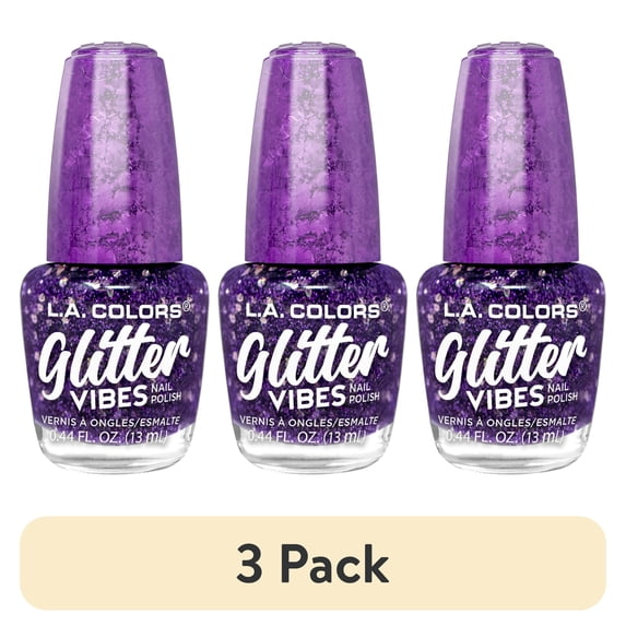 (3 pack) L.A. COLORS Glitter Vibes Nail Polish, Purple-Razzi, 0.44 fl oz