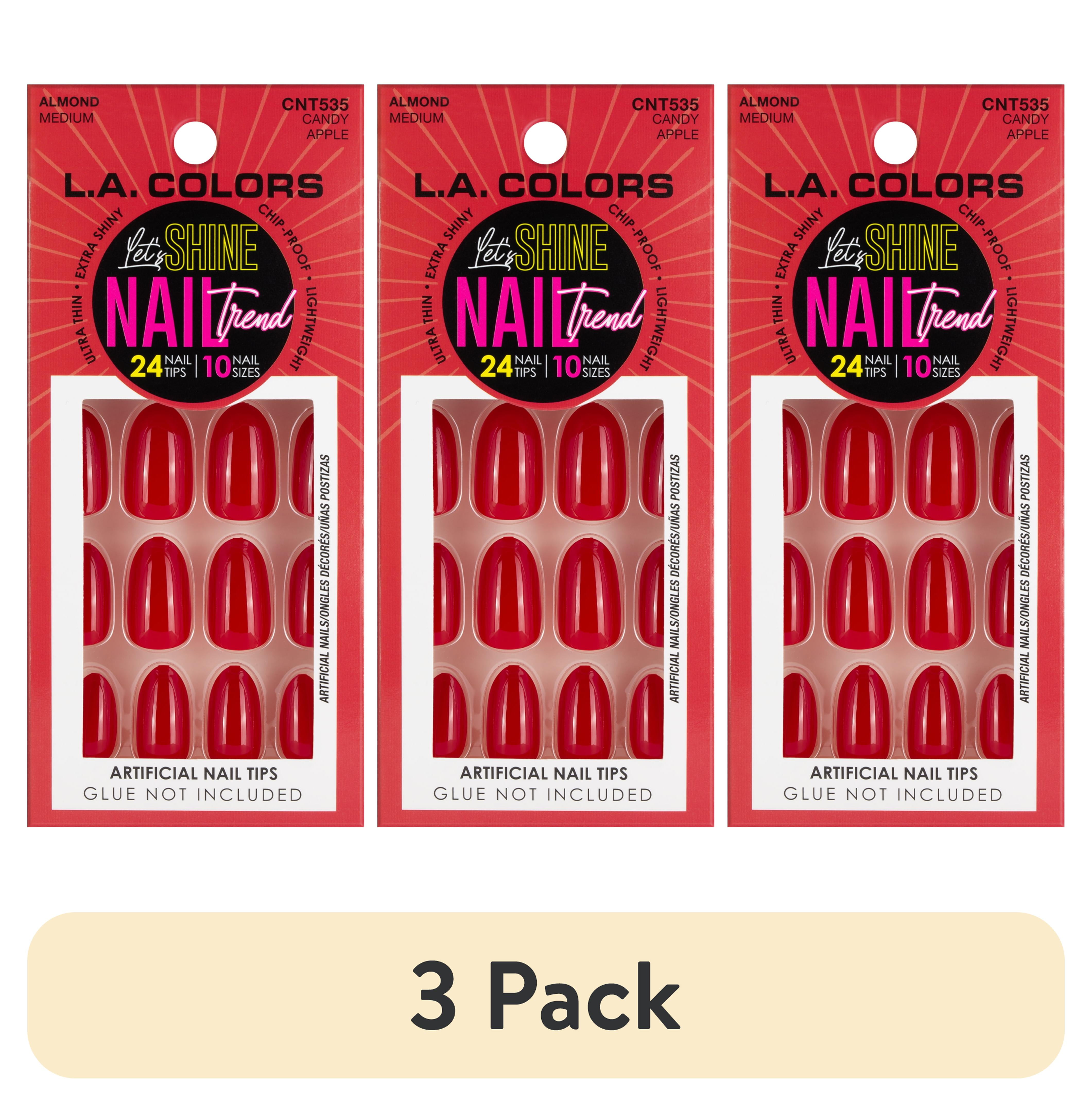 (3 pack) L.A. COLORS Let's Shine Nail Trend, Nail Tips, Candy Apple, 24 Pieces