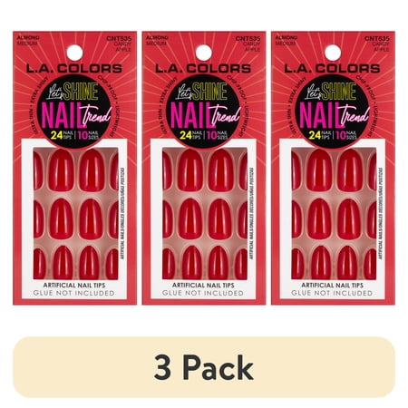 (3 pack) L.A. COLORS Let's Shine Nail Trend, Nail Tips, Candy Apple, 24 Pieces