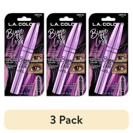 (3 pack) L.A. COLORS Mascara Biggie Lash, Black, 0.41 fl oz