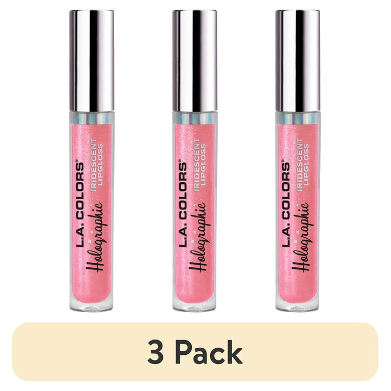 d&c color studio cosmetics lip gloss (3 pack) L.A. COLORS Moisturizing High Shine Holographic Shimmer Lip-gloss, Dream World, 0.14 fl oz Rich pink with cool